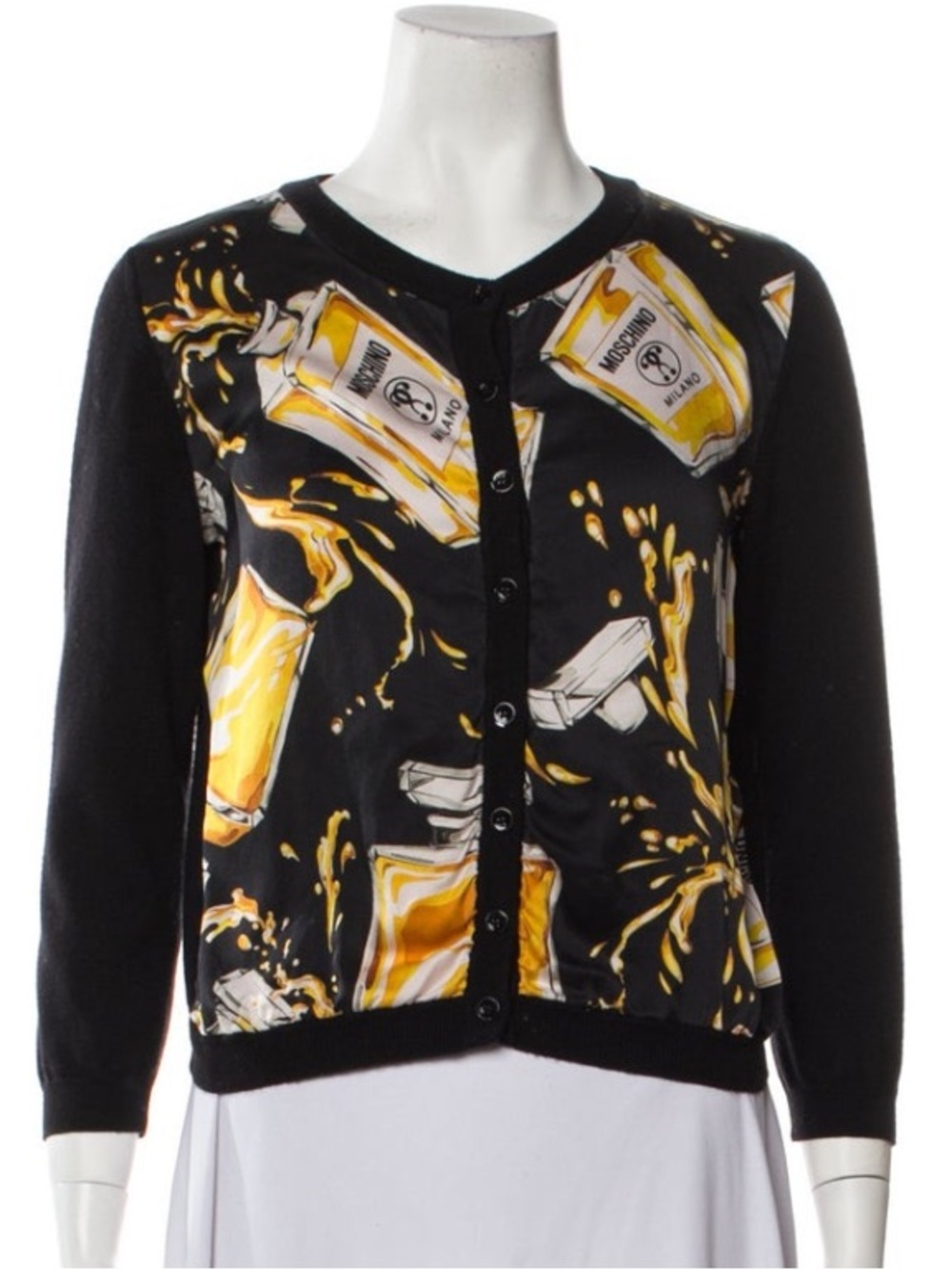 Moschino Black and Yellow Graphic Button-Front Cardigan